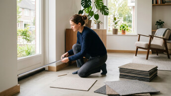 Vrouw die ruimte opmeet met een meetlat